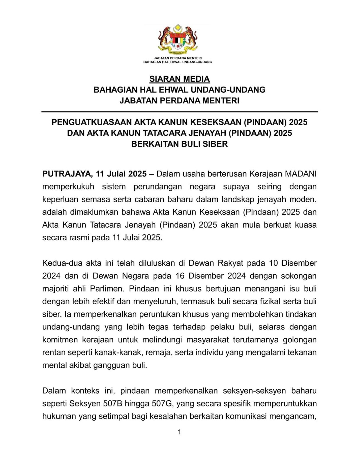 akta buli di tempat kerja